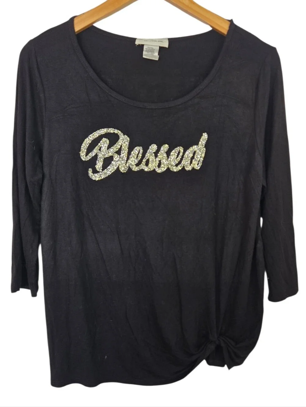 Exclusive One “Blessed” Rhinestone Twist Front Top – XL
